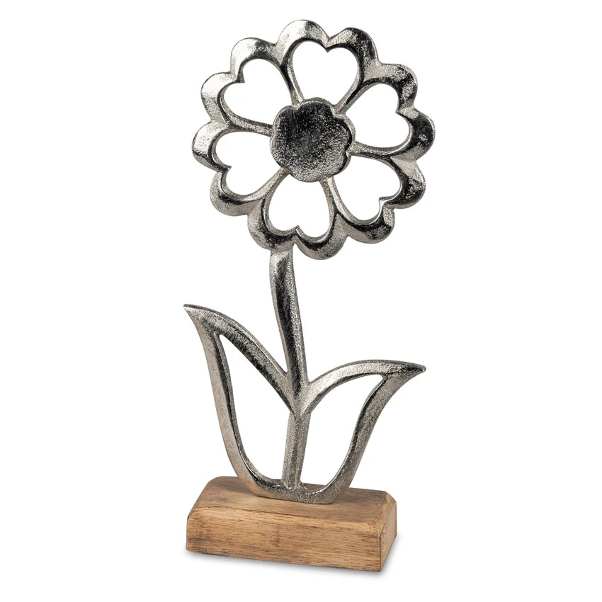 Deko Blume zum Hinstellen silber auf Holzsockel 10x20cm Blumengeschenk