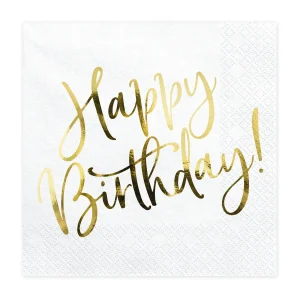 Servietten mit Gold-Druck "Happy Birthday" 20er