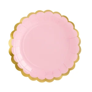 Pappteller 6 cm mit goldenem Rand, rosa
