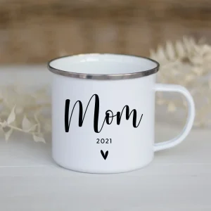 Personalisierte Emailletasse | Mom/Dad Jahreszahl